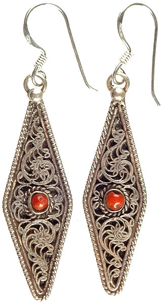 Sterling Filigree Earrings with Central Coral
