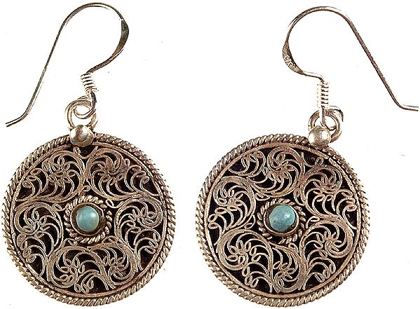 Sterling Filigree Earrings with Central Turquoise
