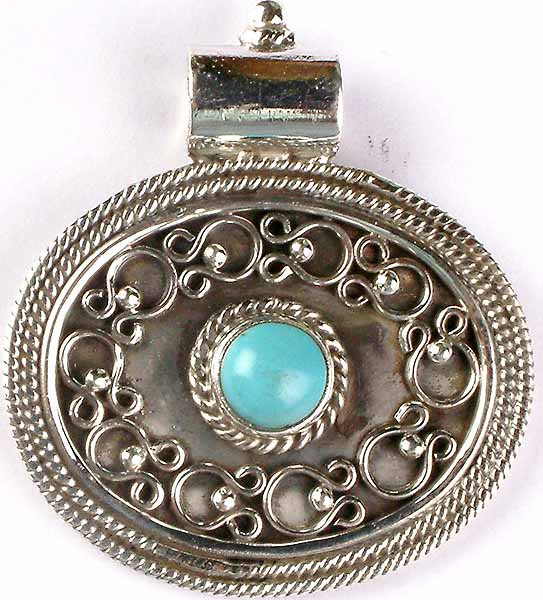 Sterling Filigree Pendant with Turquoise Core
