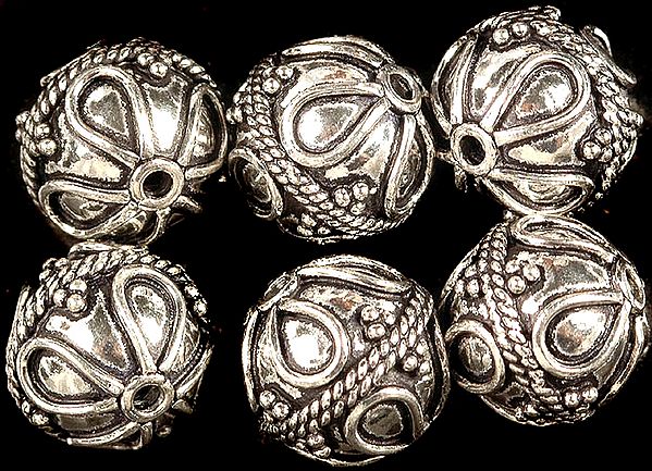 Sterling Floral Beads with Knotted Rope (Price Per Pair)