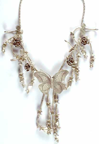 Sterling Flower Necklace With Butterfly