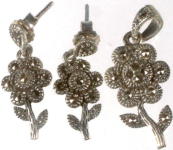 Sterling Flower Pendant with Matching Earrings