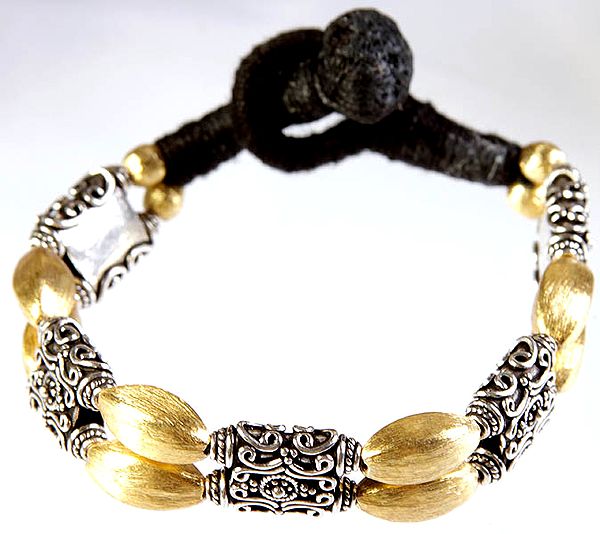 Sterling Gold Plated Beaded Bracelet with Black Cord