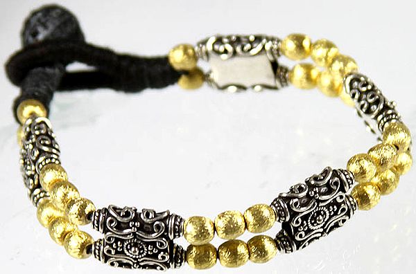 Sterling Gold Plated Beaded Bracelet with Black Cord