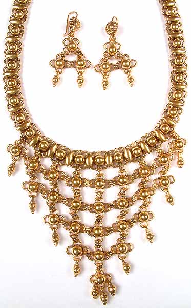 Sterling Gold Plated Chandelier Necklace with Earrings Set
