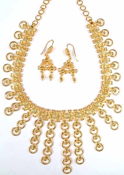 Sterling Gold Plated Necklace from Rajasthan with Matching Earrings Set