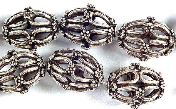 Sterling Silver Lattice Drum Shaped Beads (Price Per Pair)