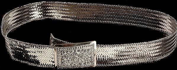 Sterling Matted Fine Belt with Floral Buckle
