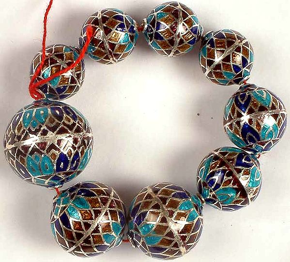 Sterling Meenakari Beads (Price Per 9 Pieces)