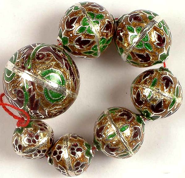 Sterling Meenakari Beads (Price Per Seven Pieces)