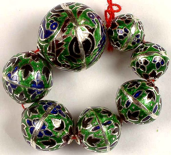 Sterling Meenakari Beads<br>(Price Per Seven Pieces)