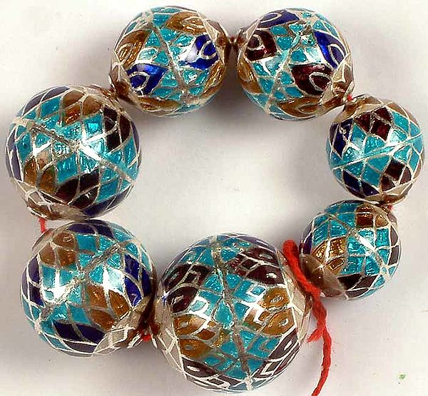 Sterling Meenakari Beads<br>(Price Per Seven Beads)