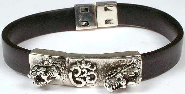Sterling Om Bracelet with Dragons and Leather