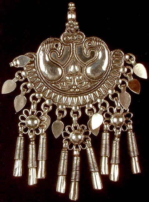 Sterling Peacock Pendant from Rajasthan with Dangles