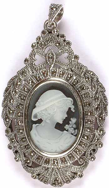 Sterling Pendant Cum Brooch with Carved Lady Figure