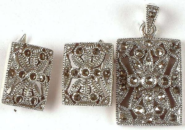 Sterling Rectangular Pendant With Matching Earrings Set
