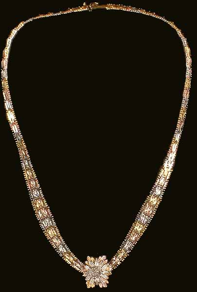 Sterling Triple Hued Necklace with Cubic Zirconia