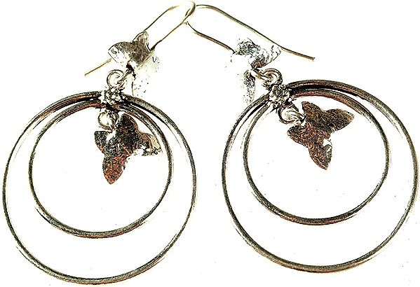 Sterling Twin Hoop Earrings with Butterfly