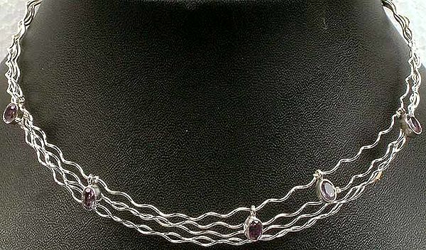 Sterling Vein Necklace with Dangling Amethyst