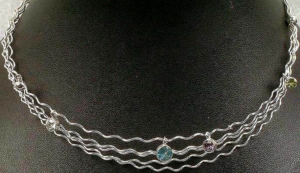 Sterling Vine Necklace with Faceted Gemstones