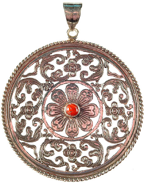 Stylized Mandala Pendent with Central Coral