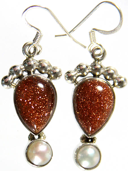 Sunstone Earrings with Pearl