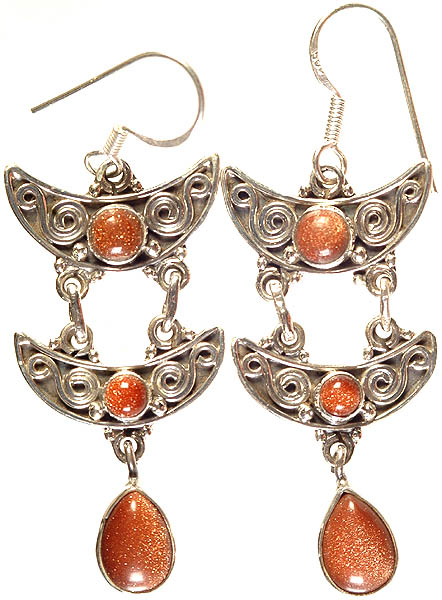 Sunstone Earrings with Spiral