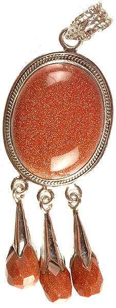 Sunstone Oval Pendant with Charms