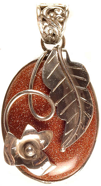 Sunstone Pendant with Leaf and Flower