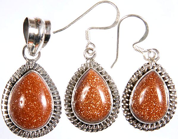 Sunstone Pendant with Matching Earrings Set