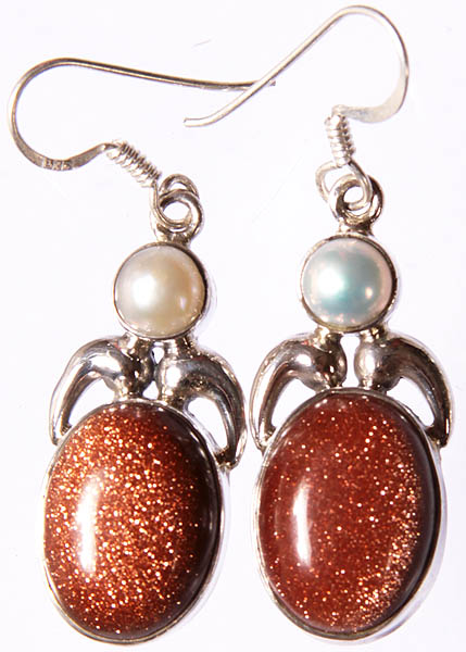 Sunstone with Pearl Earrings
