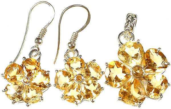 Superfine Cut Citrine Pendant with Matching Earrings Set