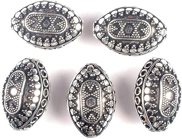 Superfine Pointed Oval Beads with Granulation, Circles and Rings (Price Per Piece)