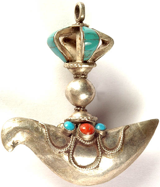 Tantric Dorje Chopper Pendant with Coral and Turquoise