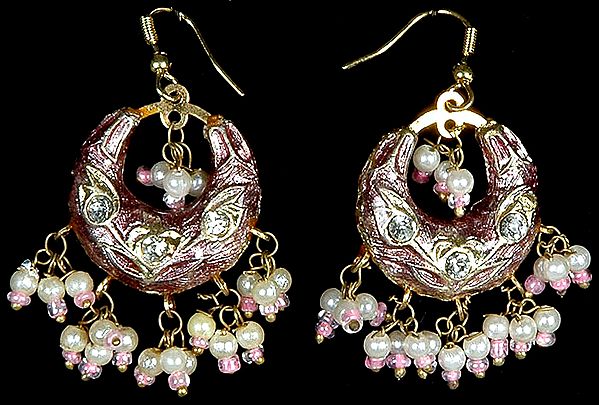 Tea Rose Crescent Earrings with Golden Accents