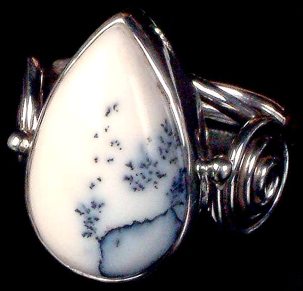 Tear Drop Dendrite Opal Ring