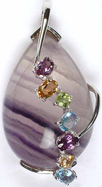 Tear Drop Fluorite Pendant with Faceted Gemstones