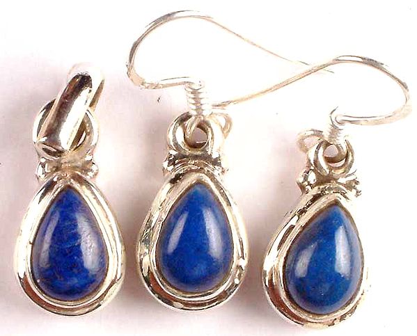 Tear Drop Lapis Lazuli Pendant and Earrings Set