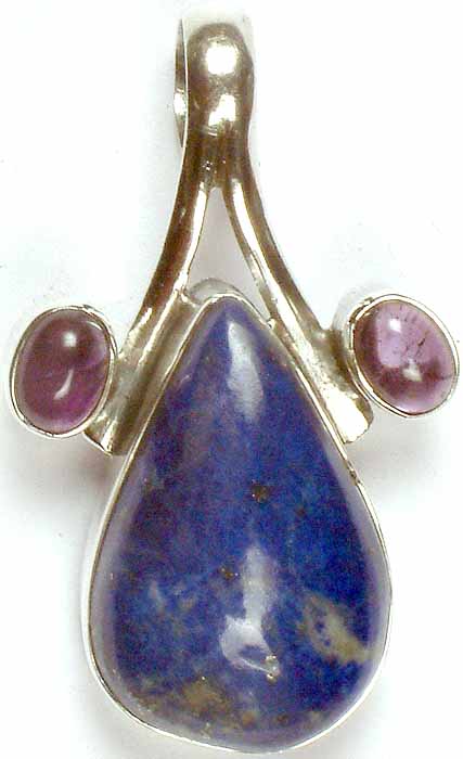 Tear Drop Lapis Lazuli Pendant with Amethyst