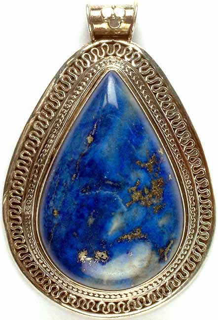 Tear Drop Lapis Lazuli Pendant with Filigree Border