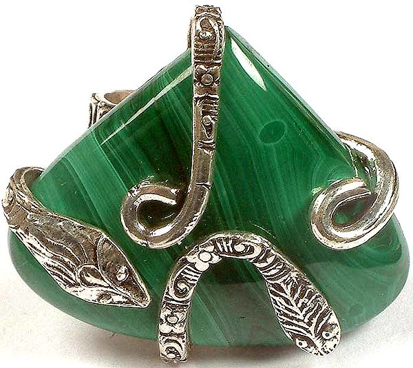 Tear Drop Malachite Ring with Serpents