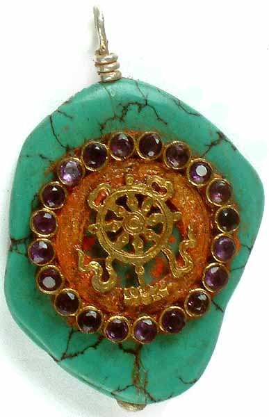 The Dharma Chakra on Turquoise (Ashtamangala)