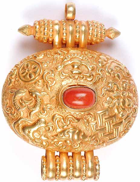 The Eight Auspicious Symbols of Buddhism (Gold Plated Gau Box Pendant)