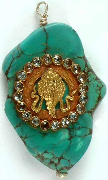 The Sacred Conch on Turquoise (Ashtamangala)