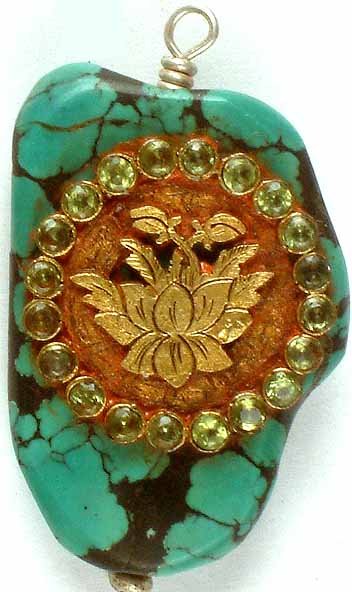 The Sacred Lotus with Cubic Zirconia on Turquoise (Ashtamangala)