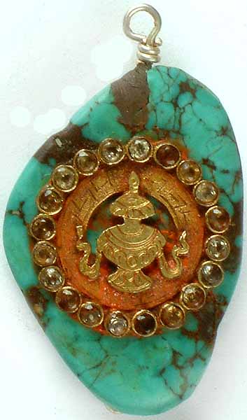 The Sacred Vase with Cubic Zirconia on Turquoise (Ashtamangala)