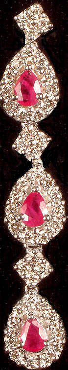 Three Ruby Pendant with Forty-Five Diamonds in White Gold