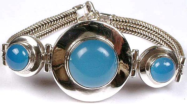 Three Stone Blue Chalcedony Bracelet