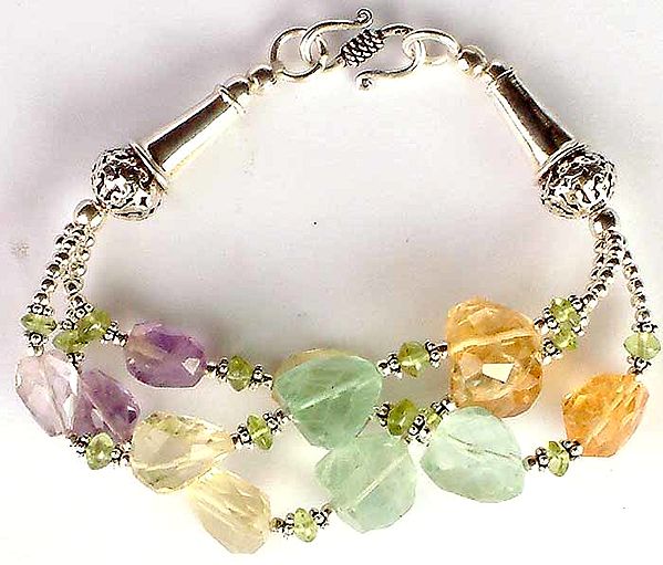 Three Strand Colorful Faceted Gemstone Bracelet