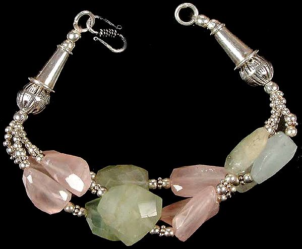 Three-Strand Aquamarine and Rose Quartz Bracelet